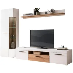 WOHNWAND weiß matt, Evoke Eiche, Wohnkombination 3-teilig, Soft-Close-Funktion