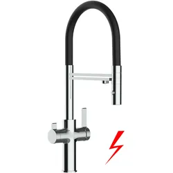 NIEDERDRUCK 3 Wege Wasserhahn Küchenarmatur, FC, mit 360° schwenkbarem Auslauf, abnehmbare 2 strahl Handbrause, Verchromt / Schwarz