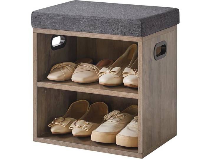 Petit Banc Chaussures Entrée avec Coussin Gris Argenté 2 Tiers Banc Rangement Chaussures pour l'entrée Le Salon 42 x 39 x 28 cm