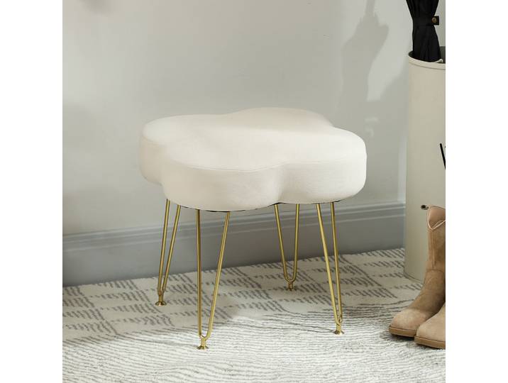HOMCOM Repose-Pieds Trèfle Velours Crème Pieds Acier