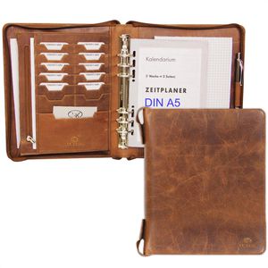Almadih Systemplaner Organizer, braun deluxe, Echt Leder, A5