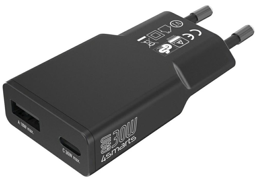4smarts PDPlug Slim Duos Netadapter, 30W, GaN, 1C + 1A, zwart