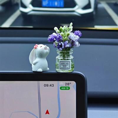 Uplift Essentials Car Mounted Bunny Floral Ornament Healing Mini Vase Car Fragrance lavender