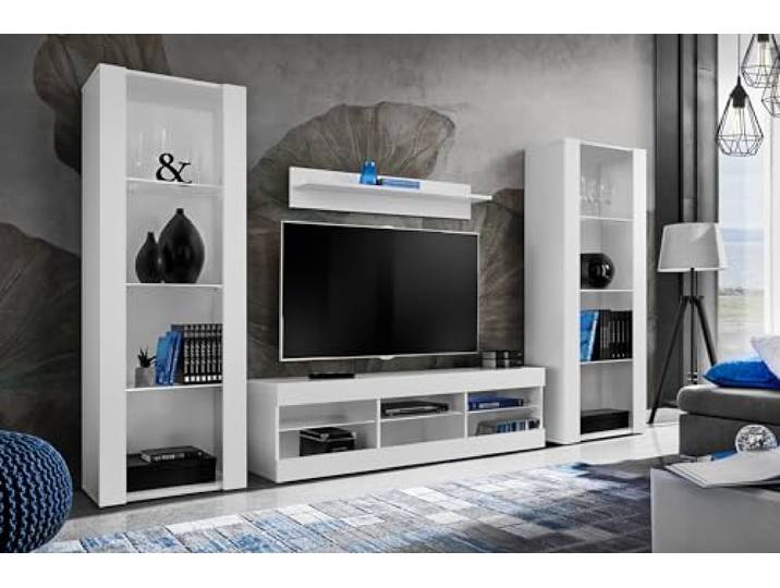 Komodee Wohnwand TV Tivoli Grande Weiß/Weiß 250x159x35 cm Wohnwand Tivoli Grande, Weiß/Weiß, Breite 250cm x Höhe 159cm x Tiefe 35cm, ohne LED , für Wohnzimmer