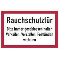 Feuerwehrschild, Rauchschutztür - angelehnt an DIN 4066 - 200x150 mm Folie selbstklebend