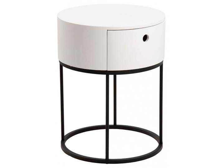 Nachttisch ACTONA GROUP Polo , weiss (weiß), B:40cm H:51cm, Tische, Nachttisch, Nachttisch in Weiss oder Schwarz, rund, Ø 40 cm, mit 1 Schublade