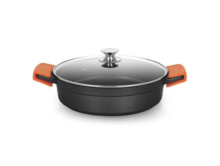 Orbegozo CDB 1036 - Niedriger Kochtopf aus geschmiedetem Aluminium, 8 L, antihaftbeschichtete PFOA-freie Oberfläche, Silikongriffe, Deckel aus gehärtetem Glas