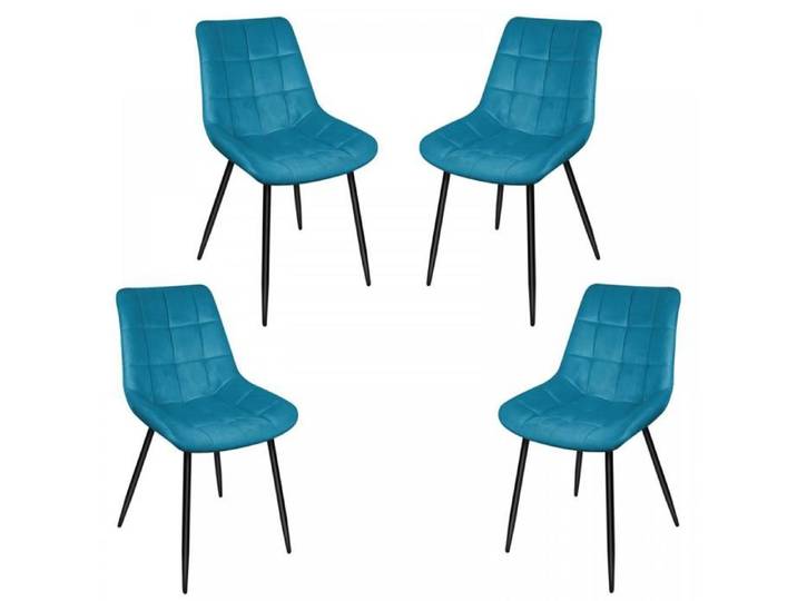 Chaises de Salle à Manger Lot de 4 - Chaise Cuisine avec 12 Grilles Velours Assise et Dossier - Design Scandinave - Bleu