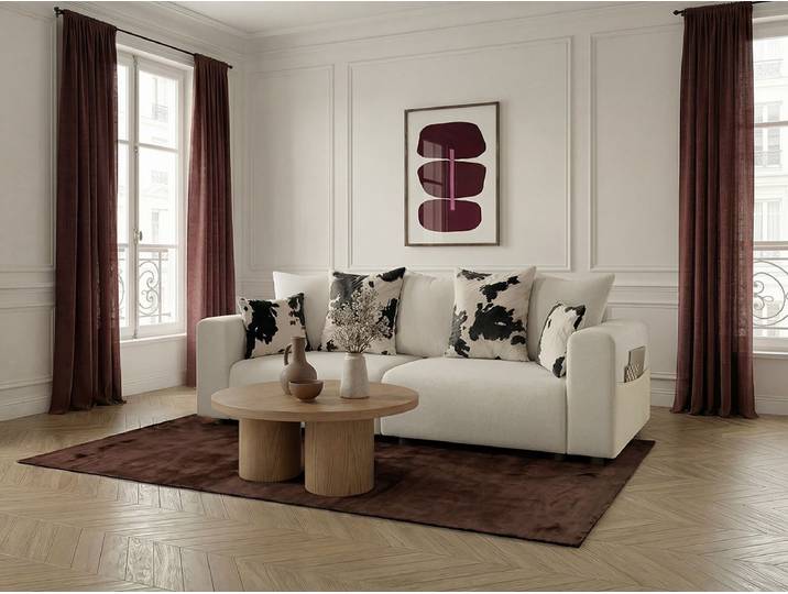 Canapé droit convertible SIDONIE avec coussins à motif vache