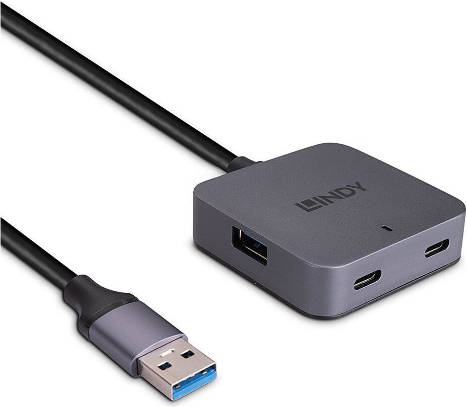 Lindy 4-Port USB 3.2 Gen 1 Hub with 5m Cable - Black & Grey