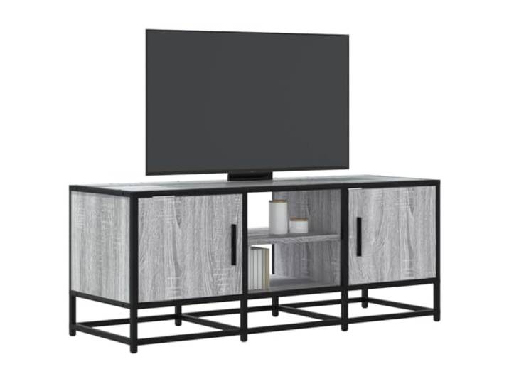 HEFZGDB TV-Schrank Grau Sonoma 100x35x41 cm Holzwerkstoff und Metall mit reichlich Stauraum, Stabiler Metallgestell-Konstruktion und robuster Oberplatte für Wohnzimmer