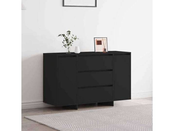 HEFZGDB Schwarzes Sideboard aus Holzwerkstoff mit Stauraum, zeitgenössisches Sideboard mit Regalen und Schubladen, modernes mit Schubladen für Wohnzimmer, modernes Stauraummöbel