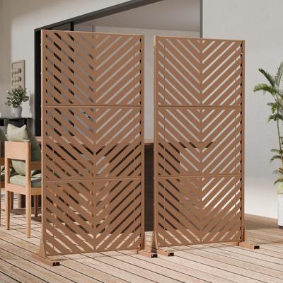 Lirago Outdoor Privacy Screen 2-Panel Chevron Metal Privacy Fence with Wind-Resistant Base Durable Decorative Divider