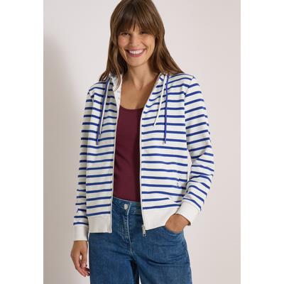 Langarmshirt CECIL, Damen, Gr. L (42), blau (deep river blau), Web, 100% Baumwolle, gestreift, normal normal, ohne Ausschnitt, Bündchen, Shirts Langarmshirt, mit Kapuze mit Tunnelzugband