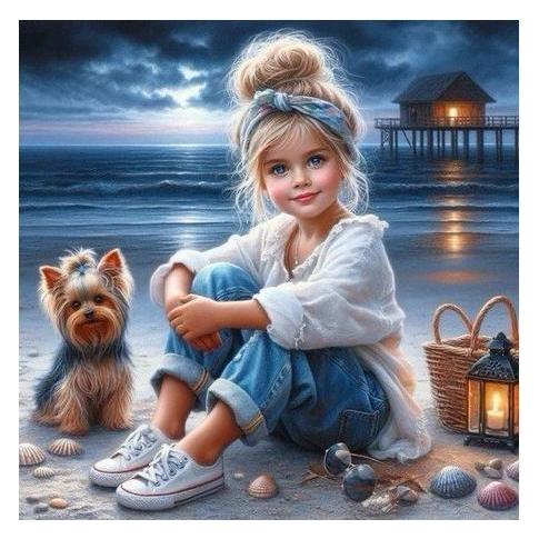 Norimpex Diamantmosaik - Mädchen sitzt mit Hund am Strand (2001529)