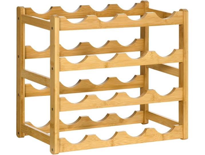 HOMCOM wijnrek - 4 planken - voor 16 wijnflessen - stabiel