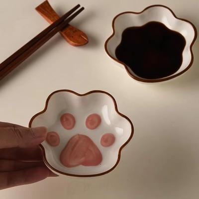 Inspired Finds Japanese Cat Paw Dipping Sauce Dish Cute Ceramic Seasoning Plate For Soy Sauce & Condiments Japanese Cat Paw Dipping Sauce Dish Cute Ceramic Seasoning Plate For Soy Sauce & Condiments