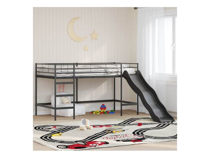 furnicato Kinderbett Hochbett mit Rutsche 205 x 105 x 116 cm Schwarz Anthrazit (1-tlg), Spielbett mit integrierter Rutsche und Platz für Spielecke