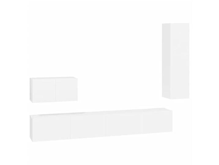GKHPYURE TV-Möbel-Set, 4-teilig, weiß, Holz, mehrschichtig Wanddesign, praktische Tür, großer Stauraum, einfache Reinigung