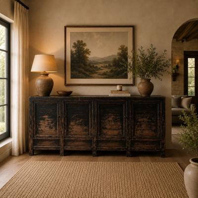 "Artissance Approx. 98"" Long 19"" Deep Four Door Sideboard Distressed Black"