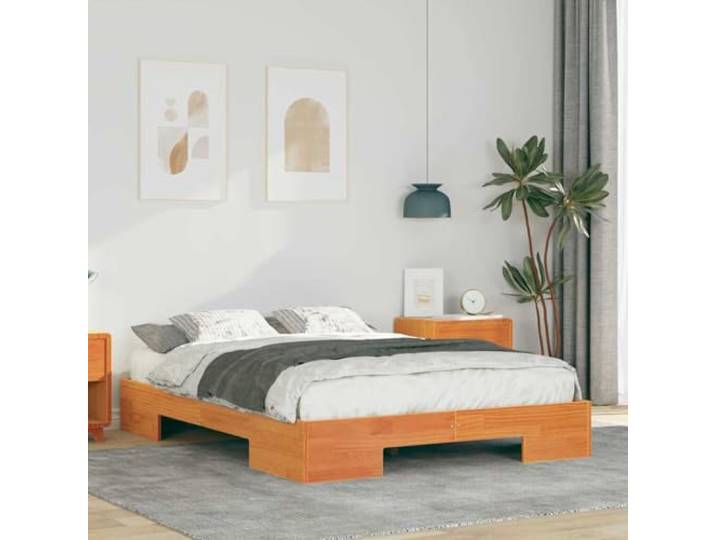 RJPLMFV Bettgestell, Braun, 135 x 190 cm Rechteckiges Design, glatte Oberfläche, robuste Konstruktion, Verwendung im Innenbereich, Lamellen im Lieferumfang enthalten
