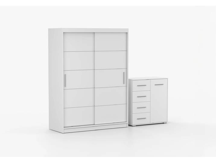 Schwebetürenschrank und Kommode 2-er Set VISTA 06/FRIDA MINI 01 Weiß Weiß