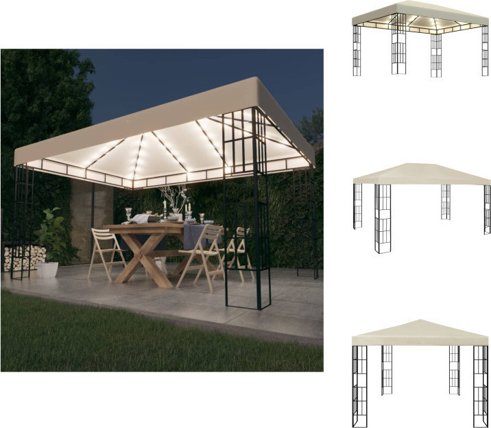 vidaXL Paviljoen met LED-lichtketting, 3 x 4 meter, crèmekleurig