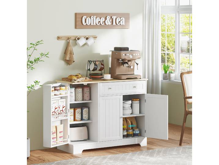 HOMCOM Buffet Cuisine Blanc 3 Portes Tiroir Étagères 105x40x83cm