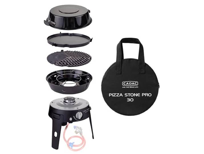 CADAC - Safari Chef 30 LP Deluxe + Pizzastein Pro 30 Tragbarer Grill mit CeramiCoat-Keramikbeschichtung &, inkl. Tragetasche, Campingplatz BBQ Zubehör, 50mBar, 32 x 39 cm