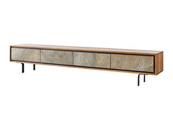 DELIFE TV-Bank Juwelo 220x35x40 Akazie Natur Stein Beine Schwarz
