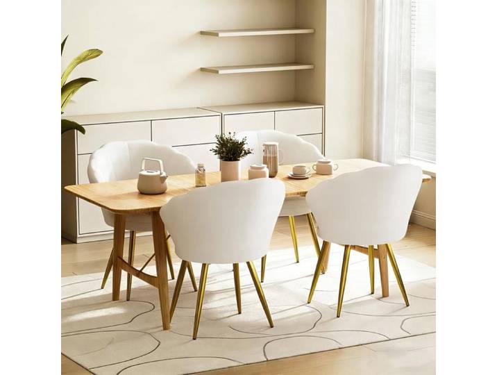 SUPFINE 4PCS Fauteuils Coiffeuse Coquillage - Chaises Coquillage Jusqu'à 150kg - pour Salon Salle à Manger Chambre - Blanc