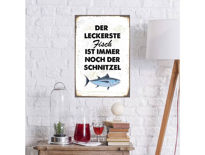 Metallbild QUEENCE Schnitzelfisch , schwarz (farbe bild(er): schwarz), B:20cm H:30cm, Metall, Stahl, Bilder, Metallbild, Stahlschilder