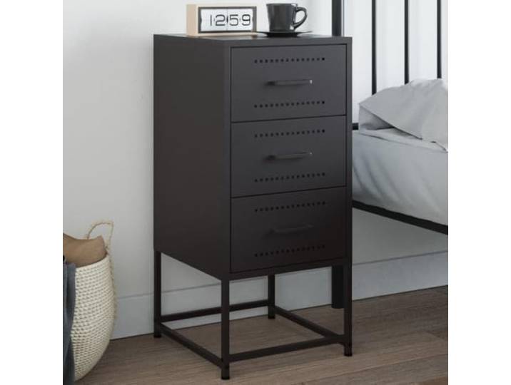 HEFZGDB Industrie-Stil Nachttisch Schwarz 36x39x78 cm Stahl Gestell mit Schublade Stauraum Stahlmöbel robust Beistelltisch Multifunktional