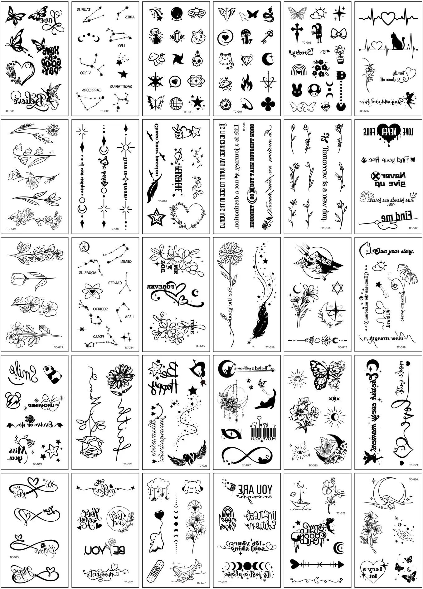 INF Frische temporäre Tattoo-Aufkleber - Sortierte Designs