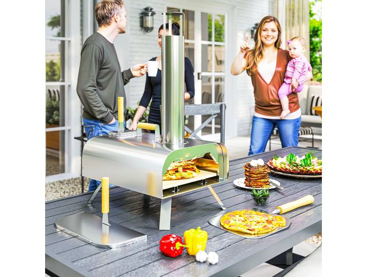 Outsunny Four à Pizza Extérieur Portable Acier Inox Argenté