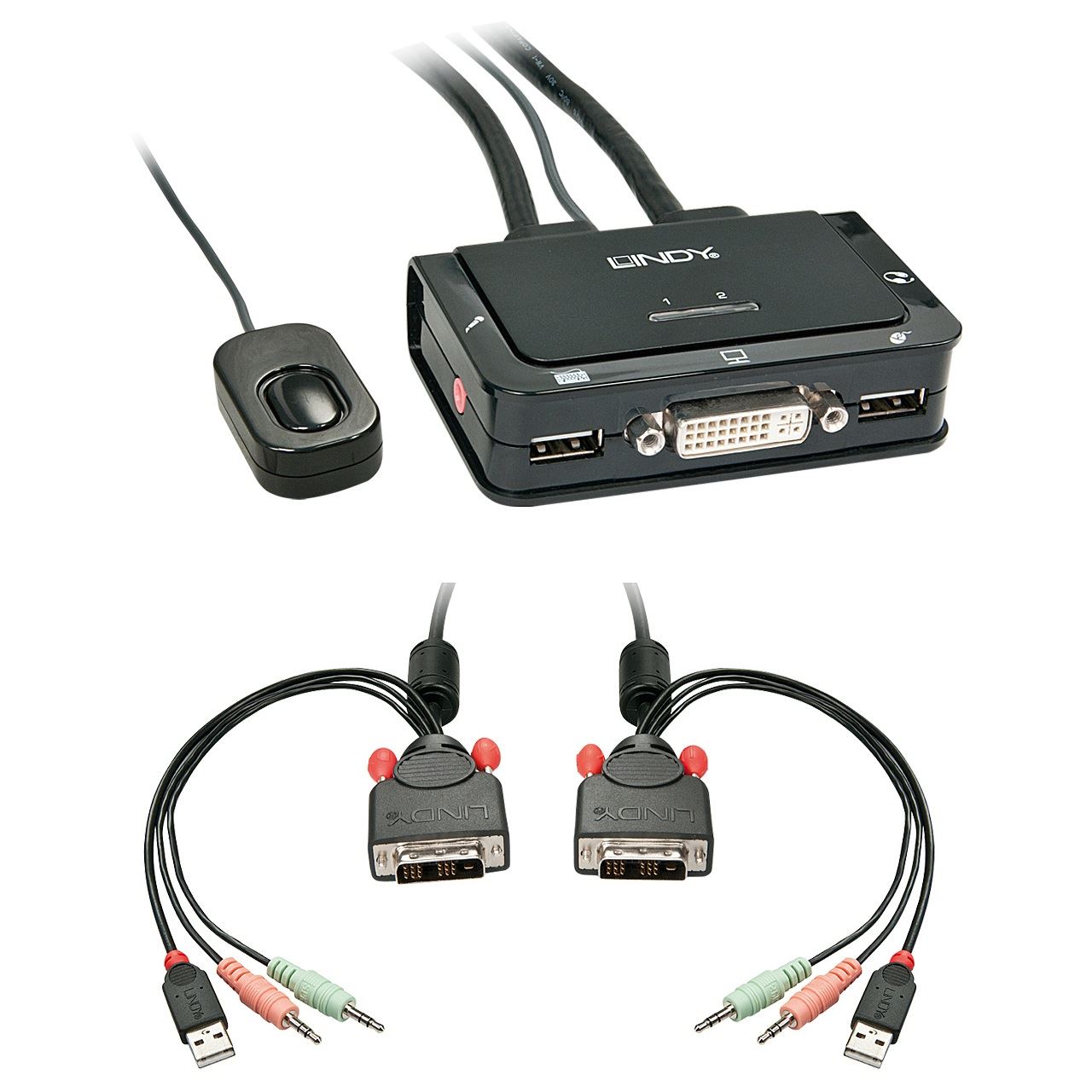 Lindy DVI KVM Switch 2 Port Compact USB 2 Audio USB 2 Audio/Mikr.