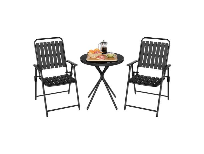 WOLTU Ensemble de meubles de balcon, table ronde d'extérieur avec 2 chaises pliantes, structure en métal, sièges d'extérieur résistants aux intempéries pour balcon, patio, cour
