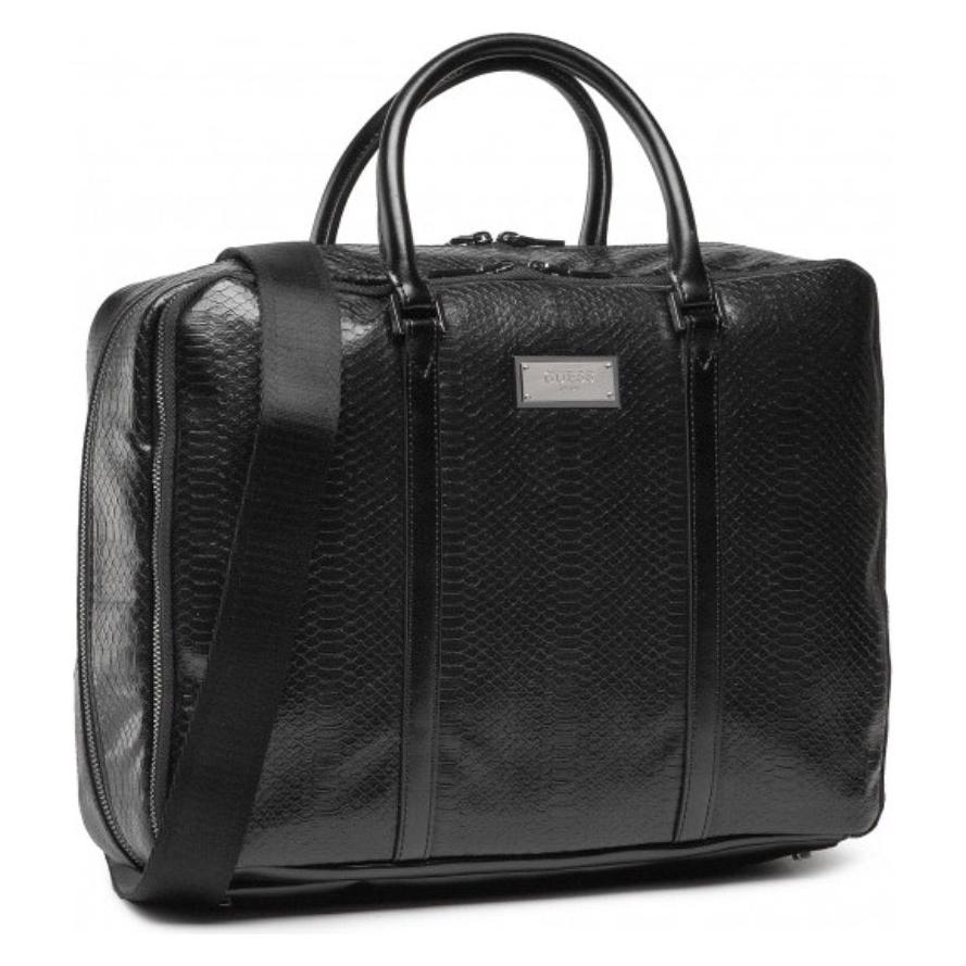 Guess Leather, Leather Briefcase, Laptop Compartiment, Black, 40 x (HMEVEN P2214)