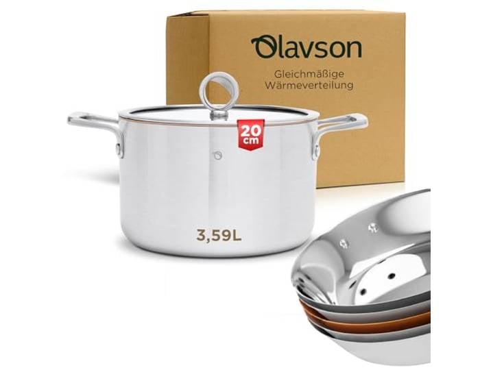 Olavson – Premium-Topf mit Kupferkern – großer antihaftbeschichteter Topf mit Kupferkern – geeignet für Induktion, Backofen oder Herd – Bräter und Kasserolle – 20 cm