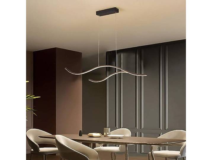 USMJQVZ Moderne lineare Pendelleuchte aus Aluminium, schwarzer LED-Kronleuchter, lineare Wellen-Pendelleuchte, verstellbare Hängeleuchte für die Kücheninsel für Esszimmer und Wohnzimmer