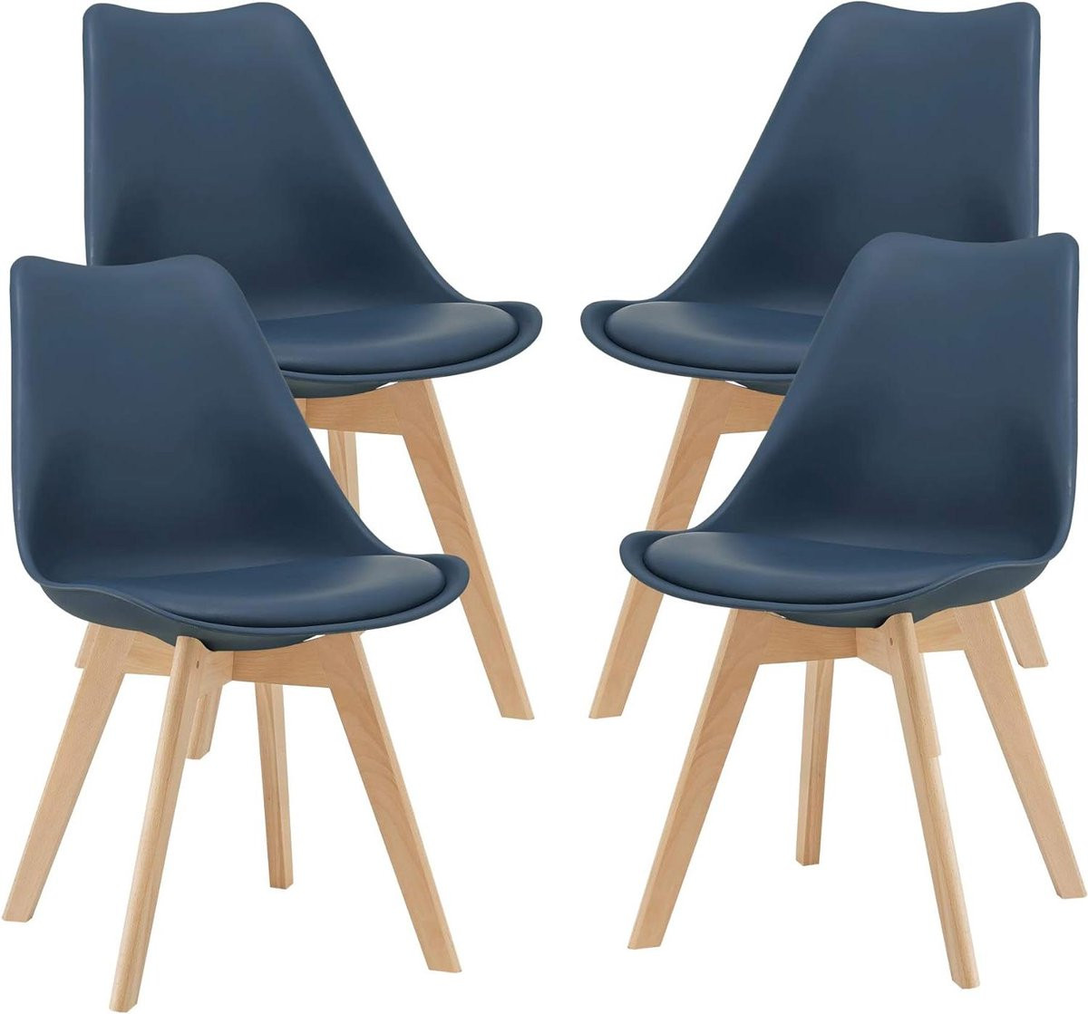 Set van 4 blauwe eetkamerstoelen met gestoffeerde zitting