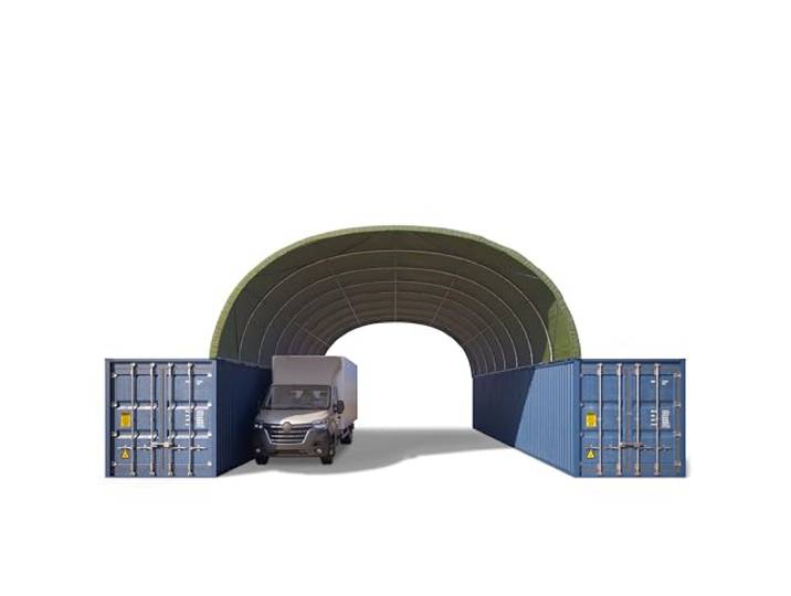 Container overkapping 8x12 m, PRIMEtex 2300 donkergroen