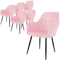ECD Germany – Esszimmerstühle 6er Set Rosa | Samtbezug, Armlehnen, Metallbeine, ergonomische Küchen- & Esszimmerstühle