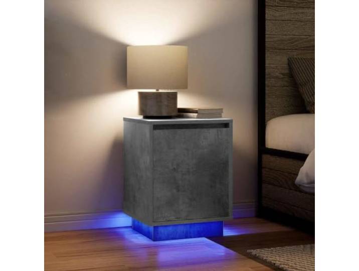 Nachttische mit LED-Beleuchtung 2 Stück Betongrau Nachttisch mit RGB LED und Stauraum, Nachtschrank aus Holzwerkstoff mit fester Tischplatte und verstellbarer