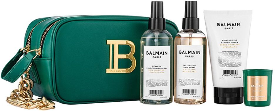 BALMAIN Hair Couture Luxury Green & Gold Vegan Pouch Gift Set