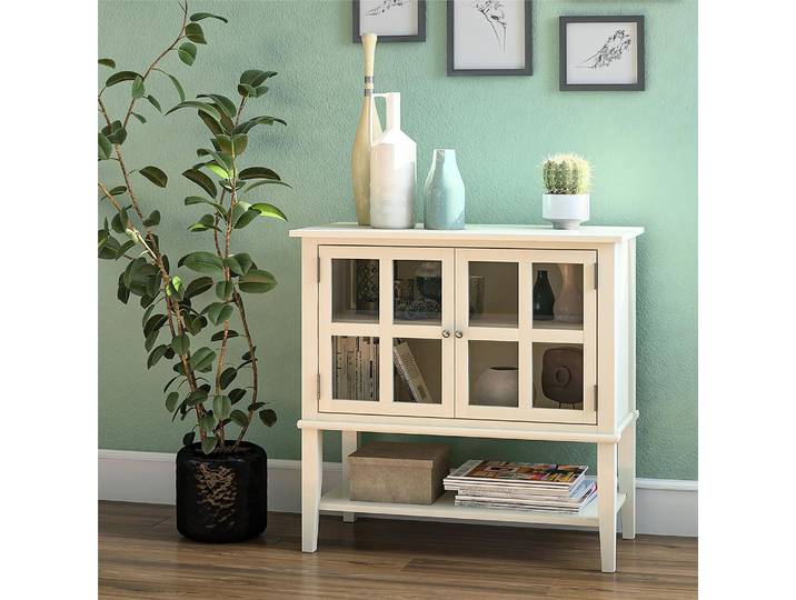 Commode Saunda avec portes vitrées 80 x 78 x 40cm Blanc