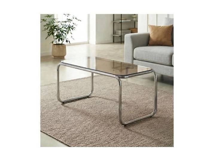 Table basse en verre trempé marron - SICAAN - AMAYA - Structure chromée - Design contemporain minimaliste