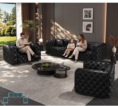 GDFStudio - Multi-Size Faux Leather 5-Seat Modular Sofa Set with Hand Tufted Design & 5 Pillows