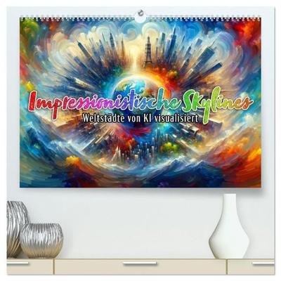 Impressionistische Skylines - Weltstädte von KI visualisiert (hochwertiger Premium Wandkalender 2027 DIN A2 quer), Kunstdruck in Hochglanz