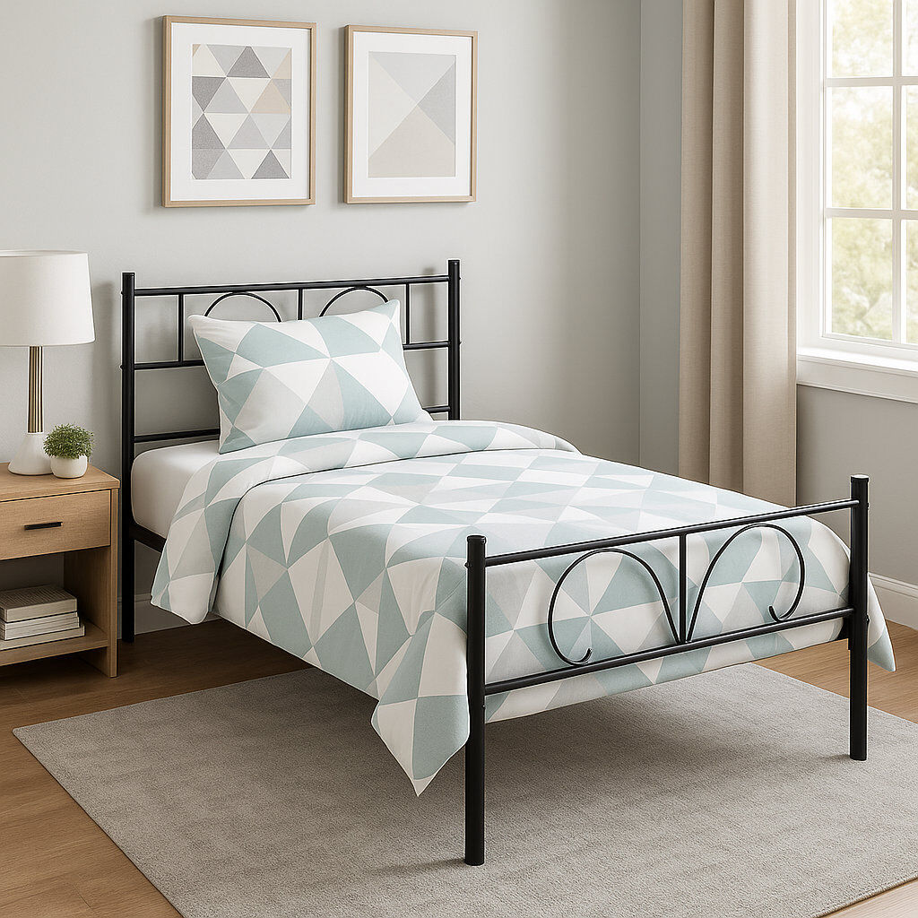 ClassicLiving Adrina Minimalist Black Metal Bed Frame With Heart Scroll Design Black Single (3')